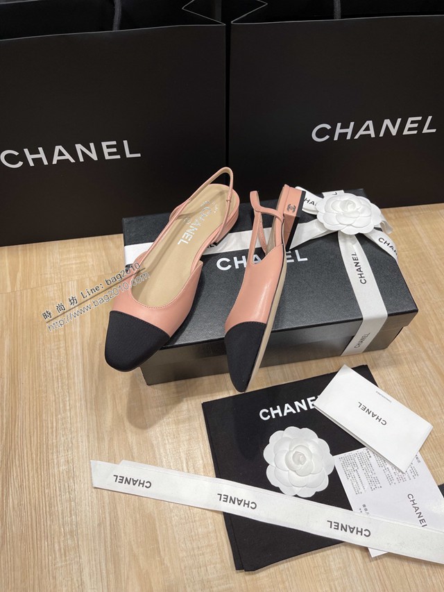 Chanel專櫃經典款女士涼鞋 香奈兒時尚sling back涼鞋平跟鞋6.5cm中跟鞋 dx2561